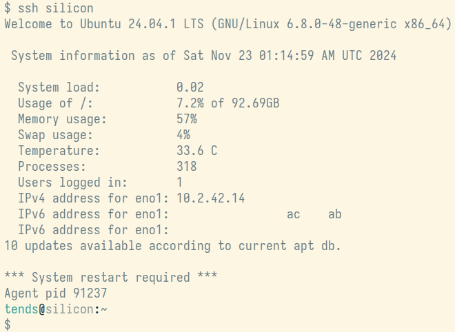 I log into silicon again, and this time the machine only displays the useful stuff before the shell prompt.